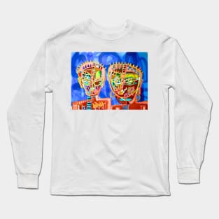 Black Masks on Blue by Jon Stucky Long Sleeve T-Shirt